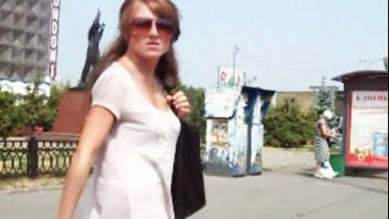 Ut_0952# Real beauty in short summer dress. She is a perfect model. She was slowly walking up the st