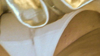 Ut_2622# Blonde girl in beige miniskirt. Another excellent model for producing public upskirt stuff.