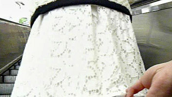 Ut_1561# Ginger girl in a short white skirt for my next public upskirt. Beautiful booty in white pan