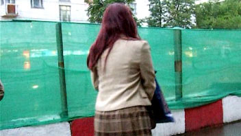 Ut_0709# Cute fem was in a checked skirt. It was the draught in the passage and she held her skirt, 