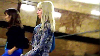 Ut_0899# A blond in a short jeans skirt! I took public upskirt video of her at the escalator. A beau