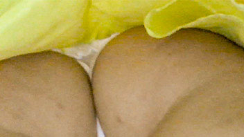 Ut_2425# Blondie is short yellow dress. Our operator could push hand up of her skirt and make voyeur