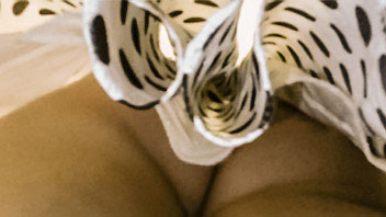 Ut_2363# Blonde hottie in short white dress in black polka-dot. Our cameraman was in the same railwa