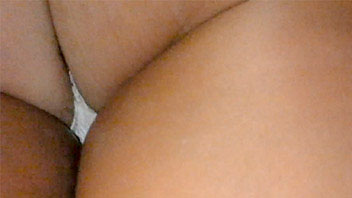 Ut_2417# Hot tanned blondie in white miniskirt. Our operator made upskirt pussy clips of her round b