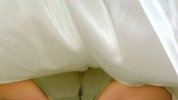 Ut_2144# Girl in beautiful white dress. Lap is so long and it wasn't very easy to push the camera up