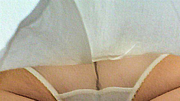 Ut_2026# Beauty in wide white skirt. Chic round ass in white transparent panties. Excellent upskirt 