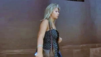 Ut_0142# A blond in a polka dot dress. Cool tanned bootie in a black draws. I made two attempts, I h