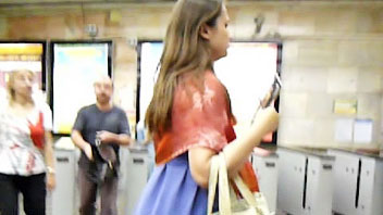 Ut_1183# Girl in a short light-blue dress! Shooting public upskirt movies was uncomfortable in the l