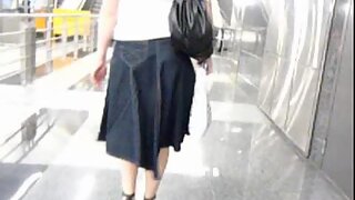 UT_1299#Girl in long jeans skirt! Due to her skirt it was really easy for me to film her crot